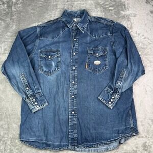 Rasco FR Shirt‎ Mens 2XL Blue Denim Flame Resistant Pearl Snap Western Work Wear